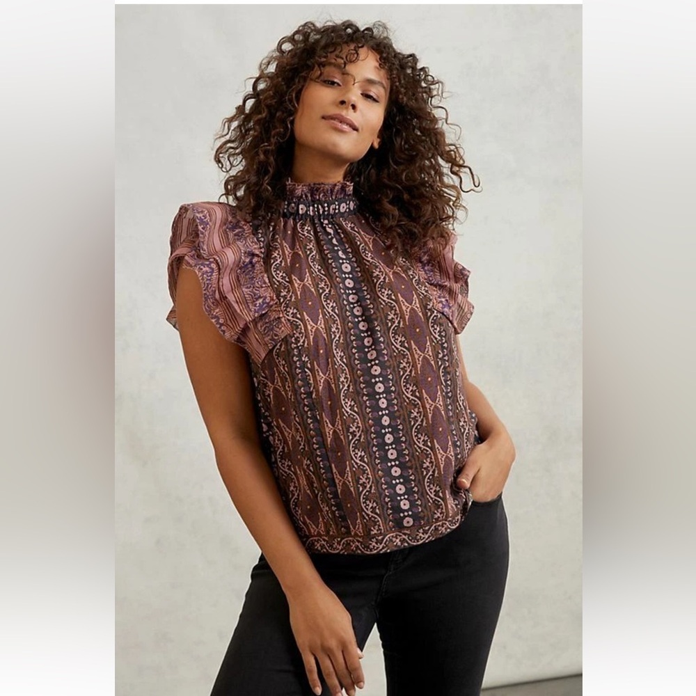 Anthropologie Othilia Caricia Ruffled Blouse Boho Size Small